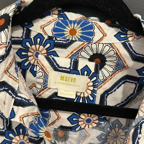 Anthropologie Maeve Bettina Tiered Resort Summer Boho Floral Midi Shirt Dress S - Picture 4 of 5